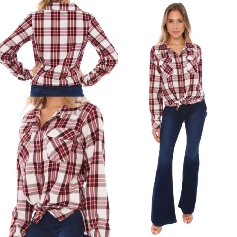 Anthropologie Red and White Plaid Button Down Shirt - Picture 2 of 9